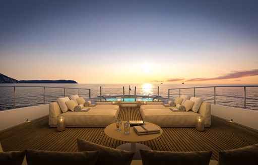 Charter yacht PAPER MOON aft deck at sunset