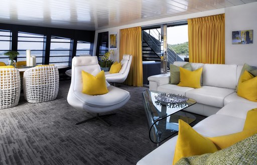 seating areas in the skylounge aboard charter yacht Ocean Emerald 