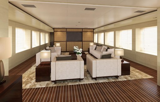 rendering of the main salon aboard superyacht CHASSEUR 