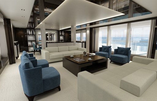 rendering of the main salon on board superyacht ZOZO