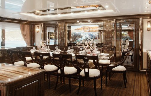 Dining area on superyacht Lady Lena