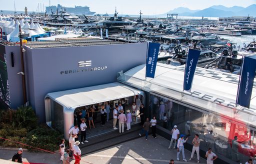 Ferretti exhibitor stand at Cannes Yachting Festival