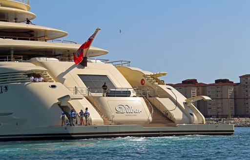 close up of swim platform on motor yacht DILBAR 