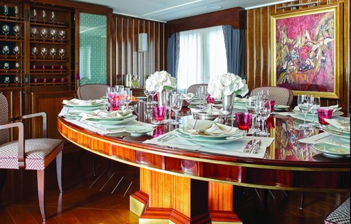 Dining room of superyacht Malahne