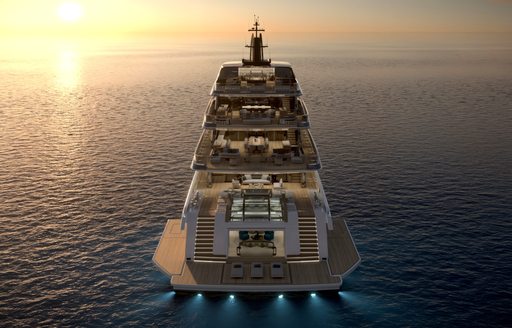 Charter yacht SILVER FOX aft view rendering