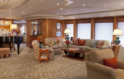  luxury yacht OASIS's salon with piano