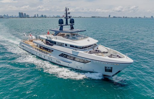 Superyacht ARROW underway, surrounded by sea