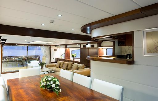 Dining table on board superyacht Mia Kai