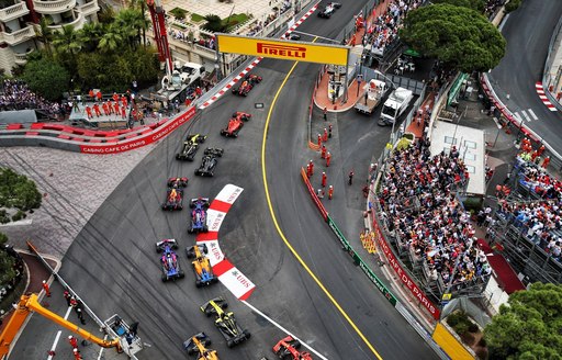 Aerial shot of cars on the track during Monaco F1 Grand Prix