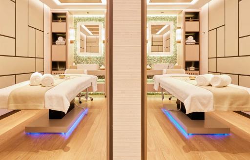 Treatment rooms and massage tables onboard charter yacht RENAISSANCE