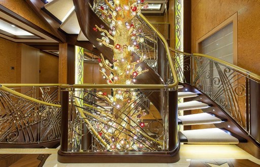 Beautiful staircase design feature on board superyacht SOLANDGE