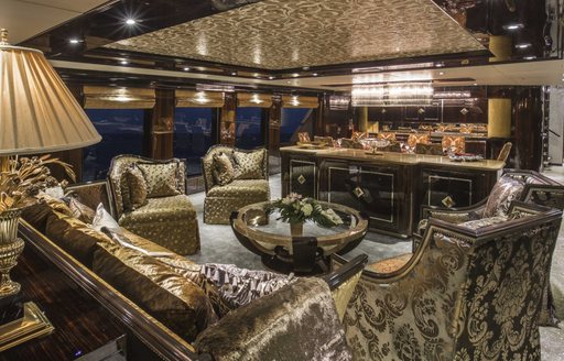 Superyacht 'Lady Bee''s newly refitted lavish main salon