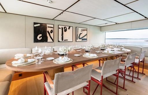 Super yacht charter LA LA LAND interior dining area