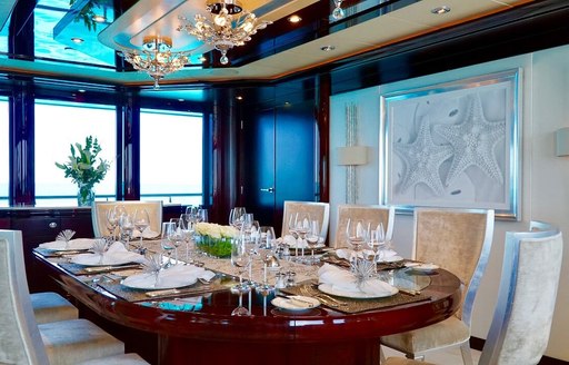 formal dining area in the main salon aboard charter yacht TRENDING 