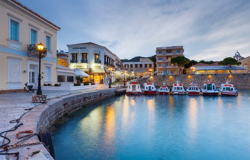 Spetses' beautiful harbor in the Saronic Islands, Greece