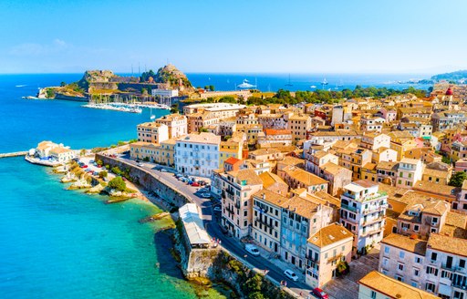 Aerial view of the coastline of Corfu