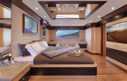 Master cabin on board charter motor sailer yacht MEIRA