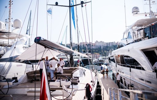 yachts lined up for the Monaco Yacht Show