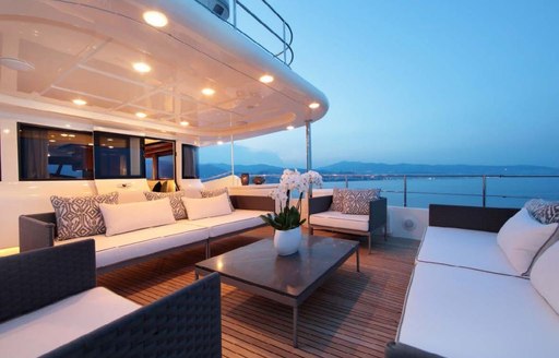 Upper deck seating area onboard MY Lady Soul