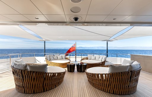 chairs on the exterior deck of luxury yacht la datcha