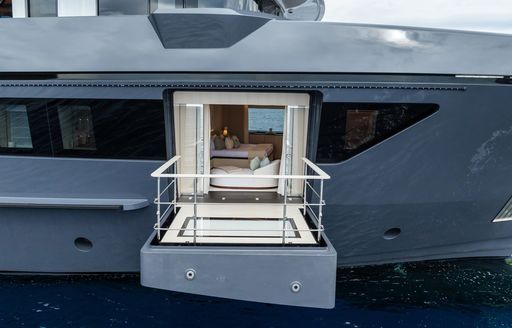 Fold-down balcony onboard charter yacht M