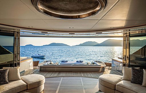 View through to beach club on superyacht REBECA