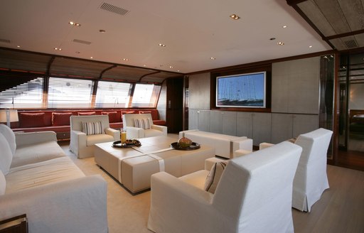 sophisticated main salon on board charter yacht ROSEHEARTY