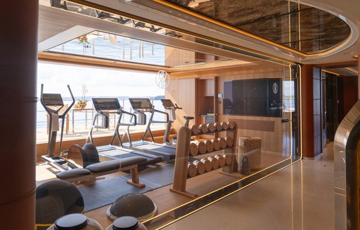 Overview of the gym onboard superyacht charter KISMET