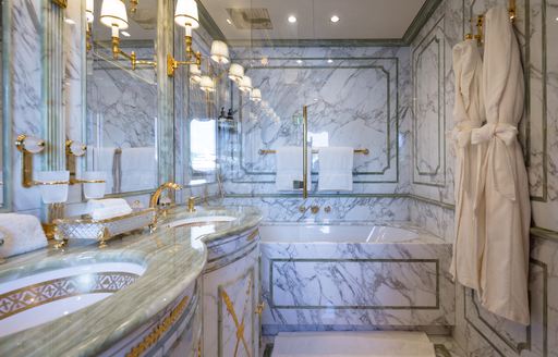Ensuite with marble onboard charter yacht BLACK PEARL