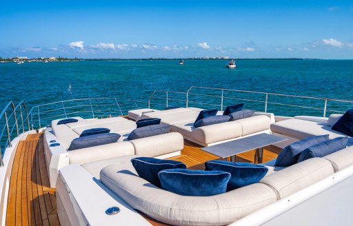 Overview of sunpads and exterior seating onboard charter yacht CARPE DIEM