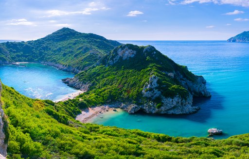 Elevated view of lush green islands in the Ionian Island archipelago