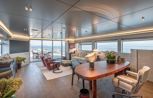 Super yacht charter ONE ZERO upper salon overview