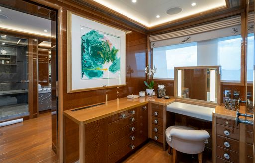 Charter yacht ALFA NERO dressing area and stool