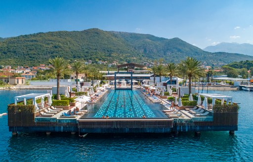 Large swimming pool surrounded by the Adriatic in Montenegro 