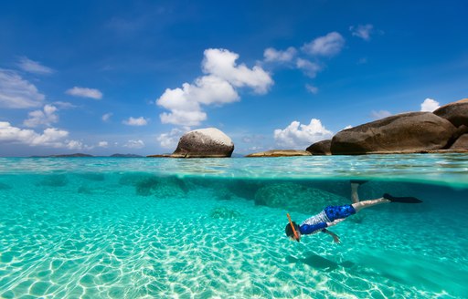 Person snorkelling in crystal clear Caribbean water