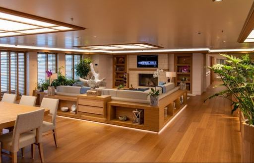 Interior lounge area onboard superyacht charter FLYING FOX