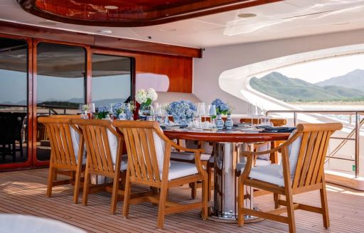 Luxury yacht charter NEXT CHAPTER alfresco dining setup