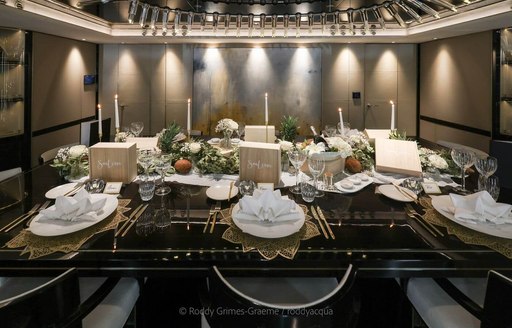 Elegant tablescape on superyacht charter SEALION