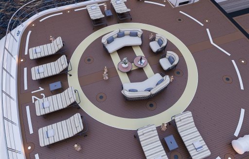 Helipad with sunloungers onboard charter yacht AQUA LARES