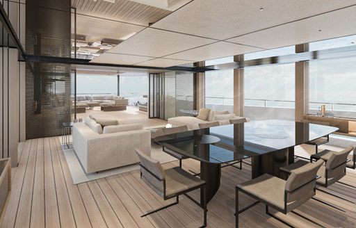 Main salon on board charter yacht ACE