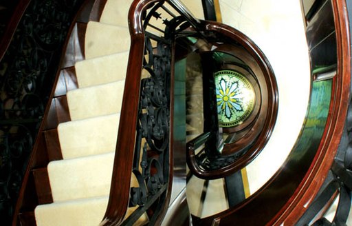 Staircase onboard Below Deck MED yacht