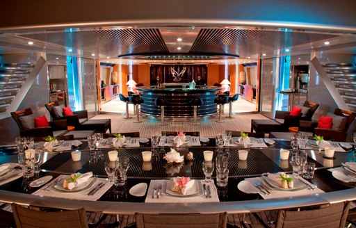 alfresco dining in cockpit on board superyacht Maltese Falcon