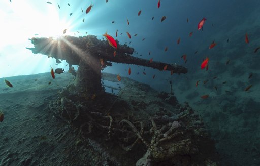 Light behind canon on the deck of a ship in the Red Sea