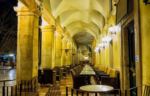 Collonade of cafes and restaurants on the Liston in Corfu