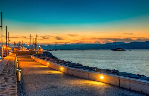 St Tropez views of the sea and lit up promenade