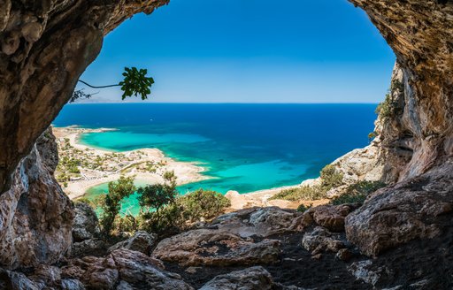 Bay in Greece, with sapphire water in background