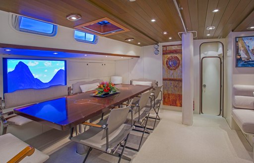 dining table in main salon of luxury yacht JUPITER