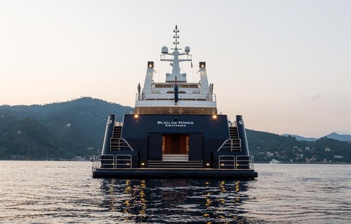 View of superyacht 'Bleu De Nimes' from behind