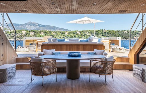 Alfresco dining area onboard charter yacht LA LA LAND