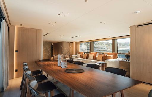 Interior dining area onboard charter yacht ANDIAMO